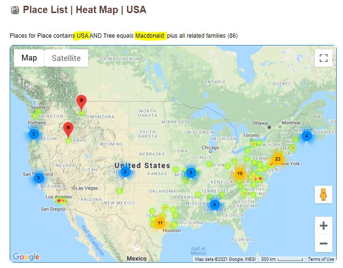 Interactive map of the Macdonald events in the USA cousins