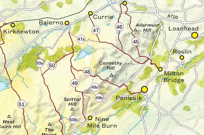 Extract of map of the Pentlands from Scottish Hill Tracks book.