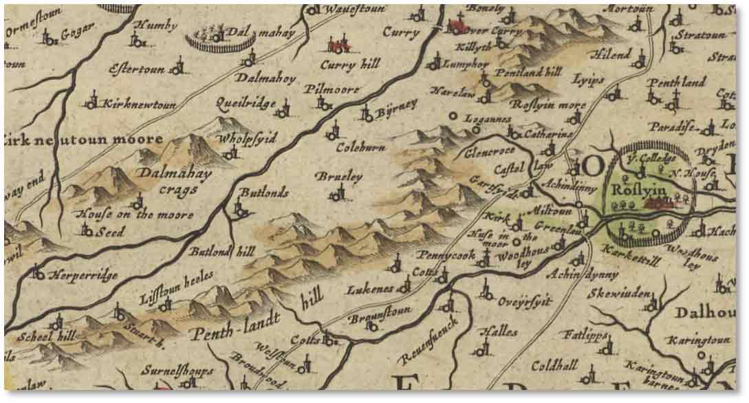 Extract of map: New Description of the Shyres Lothian and Linlitquo