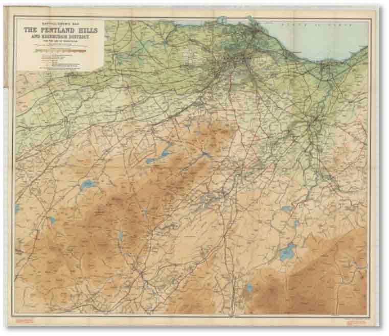 Bartholomew, Map of the Pentland Hills and Edinburgh District, 1945